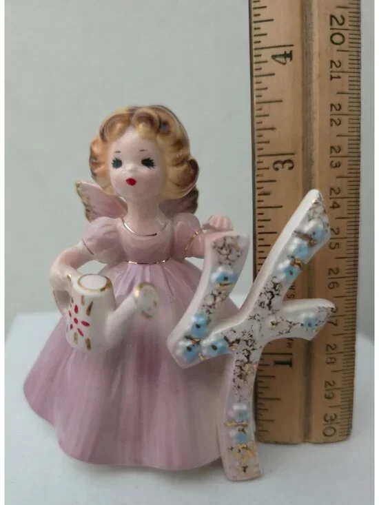 Vintage JOSEF ORIGINALS Porcelain 4th Birthday Angel Figurine Pink Dress - Japan - Picture 6 of 6